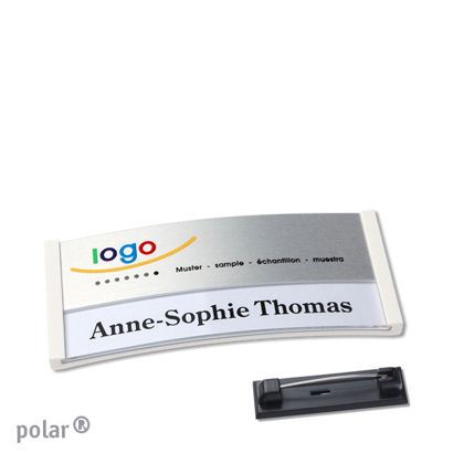 Namensschilder polar® alu-print Nadel weiß | silber | 65 x 30 mm