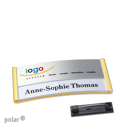Namensschilder polar® alu-print Nadel gold | silber | 65 x 30 mm