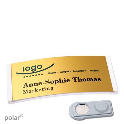 Namensschilder polar® alu-complete magnet smag® Magnet | weiß | gold | 74 x 34 mm