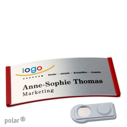 Namensschilder polar® alu-complete magnet smag® Magnet | rot | silber | 74 x 34 mm