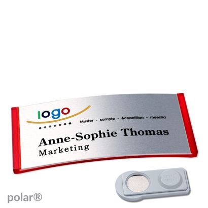 Namensschilder polar® alu-complete magnet smag® Magnet | transluzent, rot | silber | 74 x 34 mm