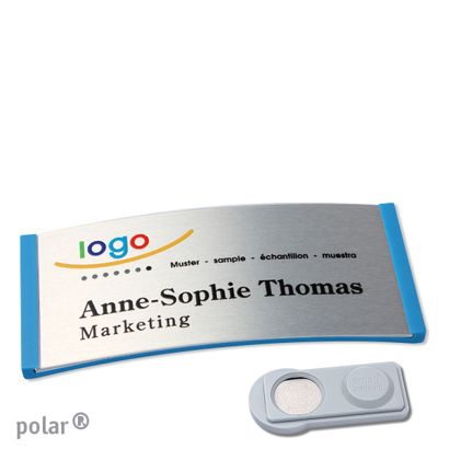 Namensschilder polar® alu-complete magnet smag® Magnet | mittelblau | silber | 74 x 34 mm