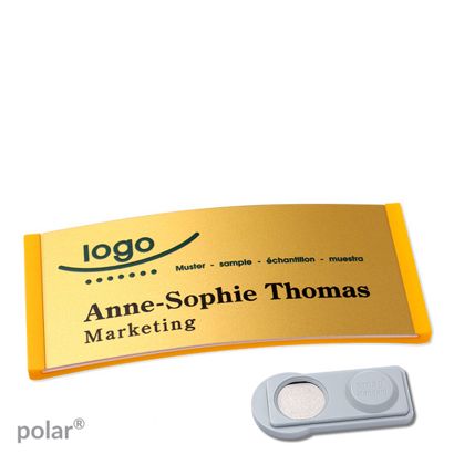 Namensschilder polar® alu-complete magnet smag® Magnet | gelb | gold | 74 x 34 mm