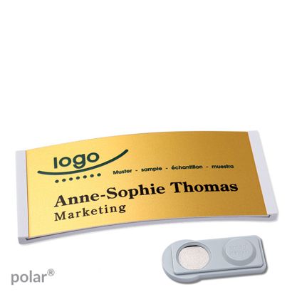 Namensschilder polar® alu-complete magnet smag® Magnet | hellgrau | gold | 74 x 34 mm