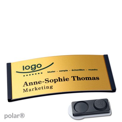 Namensschilder polar® alu-complete magnet smag® Magnet, extra stark | schwarz | gold | 74 x 34 mm