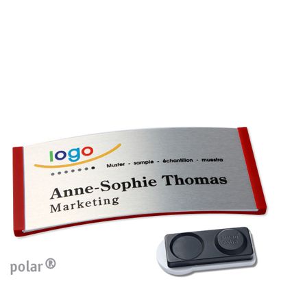 Namensschilder polar® alu-complete magnet smag® Magnet, extra stark | rot | silber | 74 x 34 mm