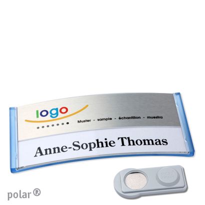 Namensschilder polar® alu-print Magnet smag® Magnet | transluzent, blau | silber | 74 x 34 mm