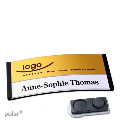 Namensschilder polar® alu-print Magnet smag® Magnet, extra stark | schwarz | gold | 74 x 34 mm