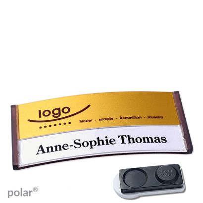 Namensschilder polar® alu-print Magnet smag® Magnet, extra stark | transluzent, anthrazit | gold | 74 x 34 mm