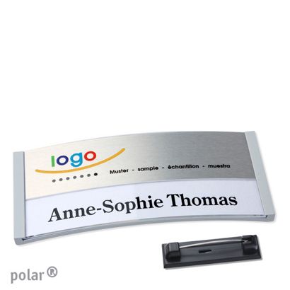 Namensschilder polar® alu-print Nadel hellgrau | silber | 74 x 34 mm