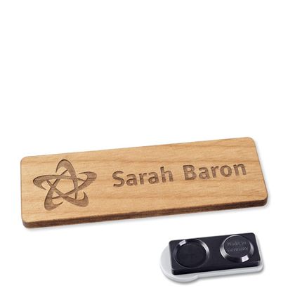 Namensschild aus Holz, timberline® "complete-engraved" 76,3 x 25,5 mm | smag® Magnet, extra stark