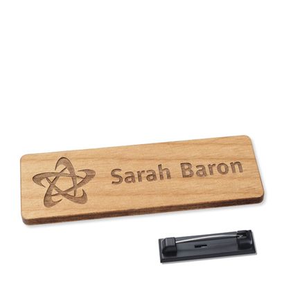 Namensschild aus Holz, timberline® "complete-engraved" 76,3 x 25,5 mm | Edelstahl-Rastnadel