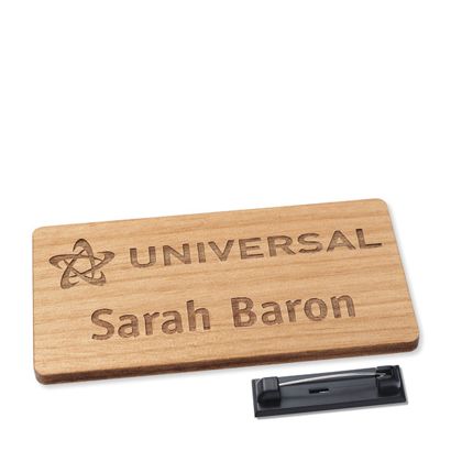 Namensschild aus Holz, timberline® "complete-engraved" 76,3 x 38 mm | Edelstahl-Rastnadel