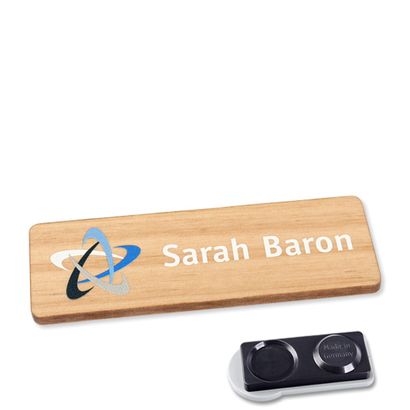 Namensschild aus Holz, timberline® "complete-print" 76,3 x 25 mm | smag® Magnet, extra stark