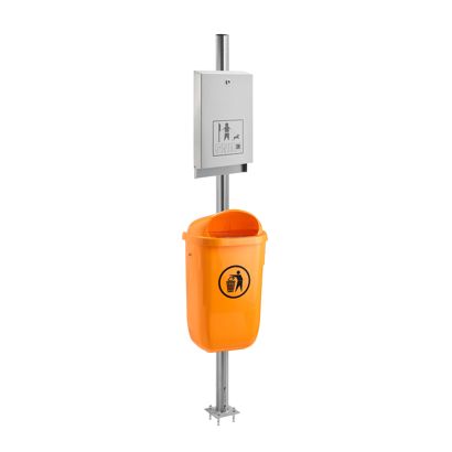 Hundetoilette mit Beutelspender, Outdoor, Mülleimer in orange, Spender hellgrau