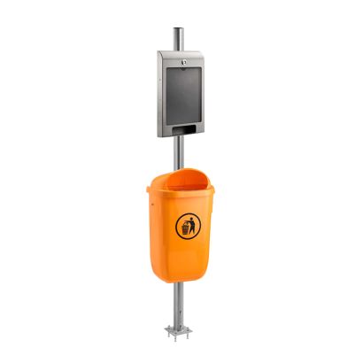Hundetoilette mit Beutelspender, Outdoor, Mülleimer in orange, mit A4-Infofach 