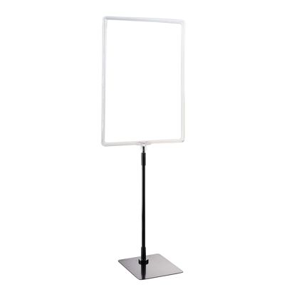 Plakatrahmen mit Standfuß und Halterung (Set) A3 Aluminiumstange verstellbar von 350 - 550 mm | transparent | Standfläche: schwarz