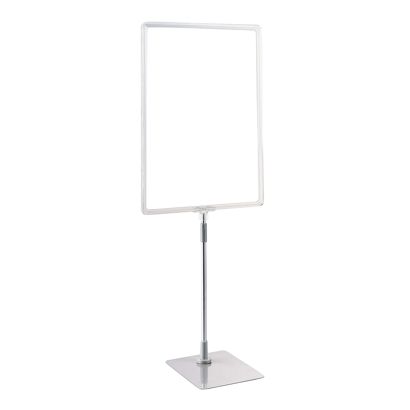 Plakatrahmen mit Standfuß und Halterung (Set) A3 Aluminiumstange verstellbar von 350 - 550 mm | transparent | Standfläche: grau