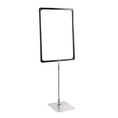 Plakatrahmen mit Standfuß und Halterung (Set) A3 schwarz  | Standfläche: grau  | Aluminiumstange verstellbar von 350 - 550 mm 
