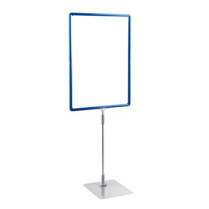 Plakatrahmen mit Standfuß und Halterung (Set) A3 blau  | Standfläche: grau  | Aluminiumstange verstellbar von 350 - 550 mm 