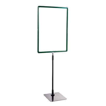 Plakatrahmen mit Standfuß und Halterung (Set) A3 Aluminiumstange verstellbar von 350 - 550 mm | grün | Standfläche: schwarz