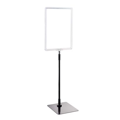 Plakatrahmen mit Standfuß und Halterung (Set) A4 Aluminiumstange verstellbar von 350 - 550 mm | transparent | Standfläche: schwarz
