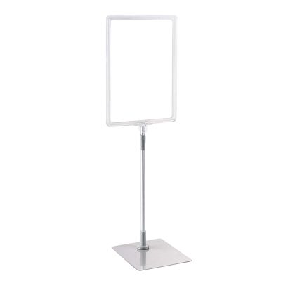 Plakatrahmen mit Standfuß und Halterung (Set) A4 Aluminiumstange verstellbar von 350 - 550 mm | transparent | Standfläche: grau