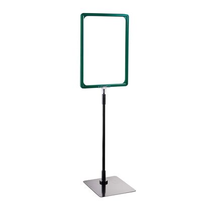 Plakatrahmen mit Standfuß und Halterung (Set) A4 grün  | Standfläche: schwarz  | Aluminiumstange verstellbar von 350 - 550 mm 