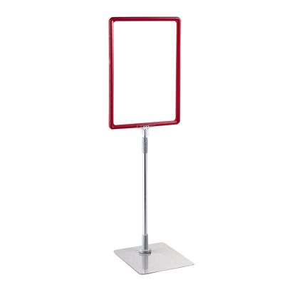Plakatrahmen mit Standfuß und Halterung (Set) A5 Aluminiumstange verstellbar von 350 - 550 mm | rot | Standfläche: grau