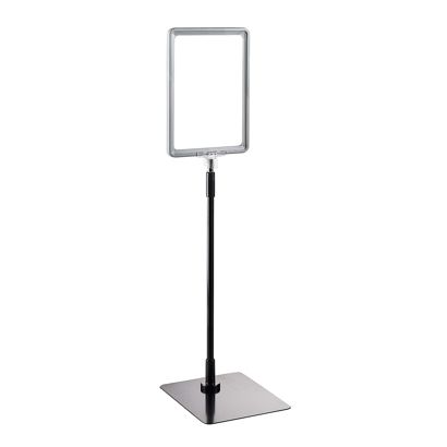 Plakatrahmen mit Standfuß und Halterung (Set) A5 grau  | Standfläche: schwarz  | Aluminiumstange verstellbar von 350 - 550 mm 