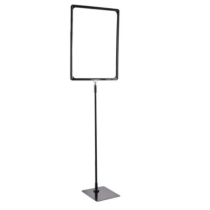 Plakatrahmen mit Standfuß und Halterung (Set) A3 Aluminiumstange verstellbar von 600 - 900 mm | schwarz | Standfläche: schwarz