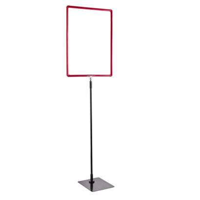 Plakatrahmen mit Standfuß und Halterung (Set) A3 Aluminiumstange verstellbar von 600 - 900 mm | rot | Standfläche: schwarz