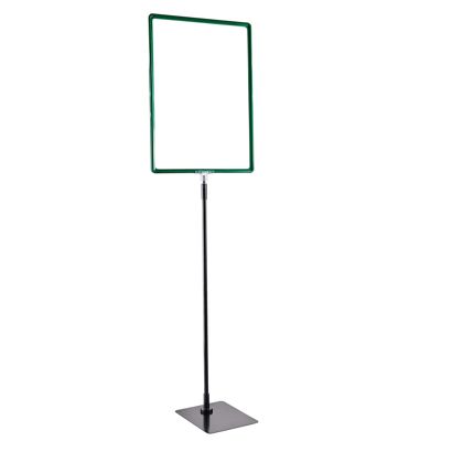 Plakatrahmen mit Standfuß und Halterung (Set) A3 Aluminiumstange verstellbar von 600 - 900 mm | grün | Standfläche: schwarz