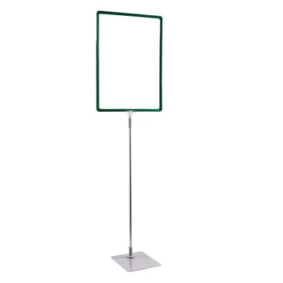Plakatrahmen mit Standfuß und Halterung (Set) A3 Aluminiumstange verstellbar von 600 - 900 mm | grün | Standfläche: grau