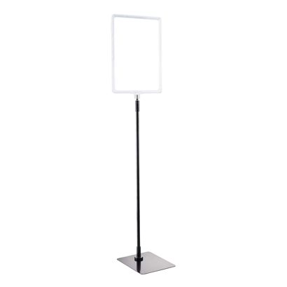 Plakatrahmen mit Standfuß und Halterung (Set) A4 Aluminiumstange verstellbar von 600 - 900 mm | transparent | Standfläche: schwarz