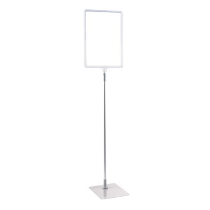 Plakatrahmen mit Standfuß und Halterung (Set) A4 Aluminiumstange verstellbar von 600 - 900 mm | transparent | Standfläche: grau