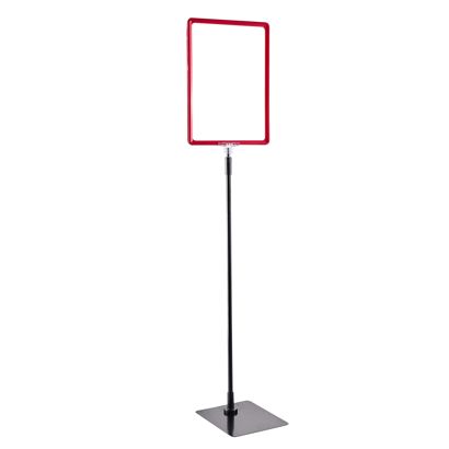 Plakatrahmen mit Standfuß und Halterung (Set) A4 Aluminiumstange verstellbar von 600 - 900 mm | rot | Standfläche: schwarz