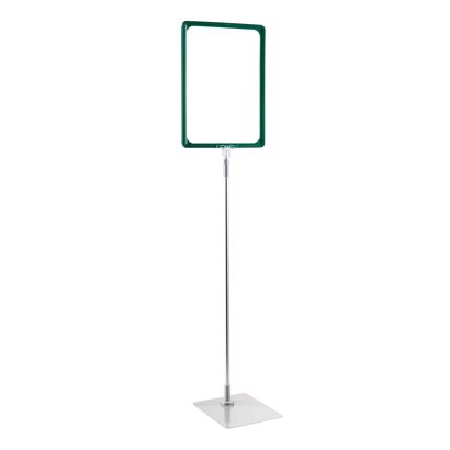 Plakatrahmen mit Standfuß und Halterung (Set) A4 Aluminiumstange verstellbar von 600 - 900 mm | grün | Standfläche: grau