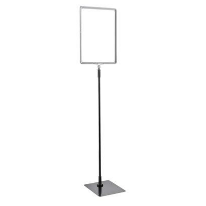 Plakatrahmen mit Standfuß und Halterung (Set) A4 Aluminiumstange verstellbar von 600 - 900 mm | grau | Standfläche: schwarz