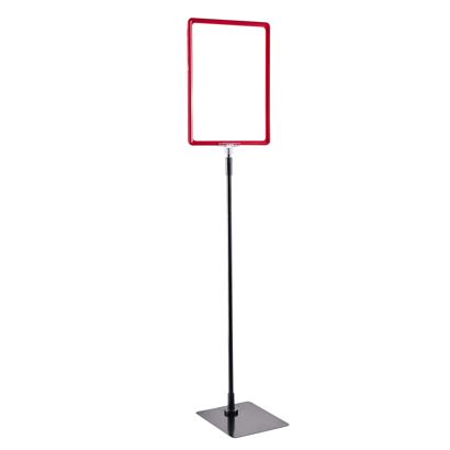 Plakatrahmen mit Standfuß und Halterung (Set) A5 Aluminiumstange verstellbar von 600 - 900 mm | rot | Standfläche: schwarz