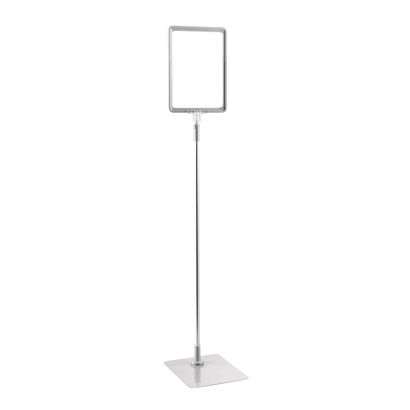 Plakatrahmen mit Standfuß und Halterung (Set) A5 Aluminiumstange verstellbar von 600 - 900 mm | grau | Standfläche: grau