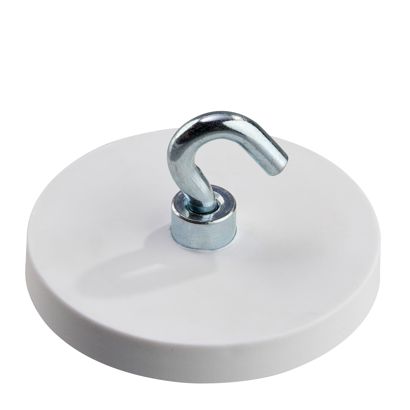 Gummierte Magnete mit Haken 43 mm | weiß