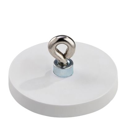 Gummierte Magnete mit Öse 43 mm | weiß