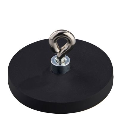 Gummierte Magnete mit Öse 43 mm | schwarz