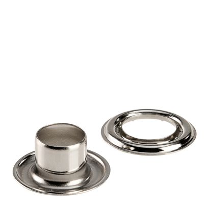 Planenösen, rostfrei, selbstschneidend, Messing silber | Rundösen #2L (⌀ 9,2 mm) mit 9 mm langem Schaft