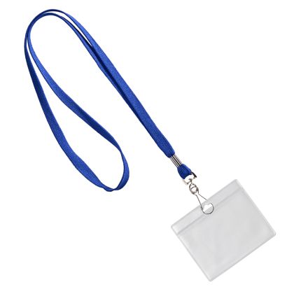 Ausweishülle mit Band  blau  | 86 x 54 mm  | Querformat 