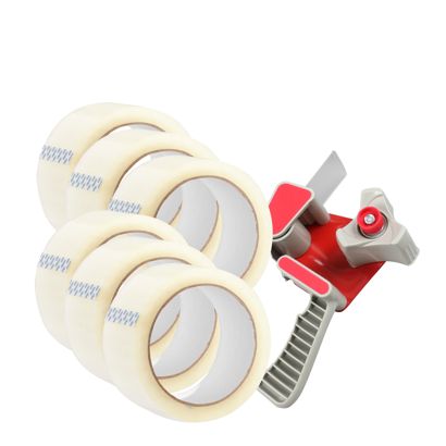 Packbandabroller und 6 Rollen Packband, transparent 