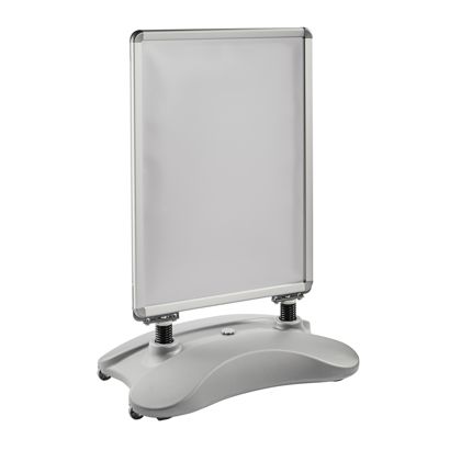 Kundenstopper A1 STORM-STOP Lite mit Wassertank, windfest, 32 mm Profil, runde Ecken silber 