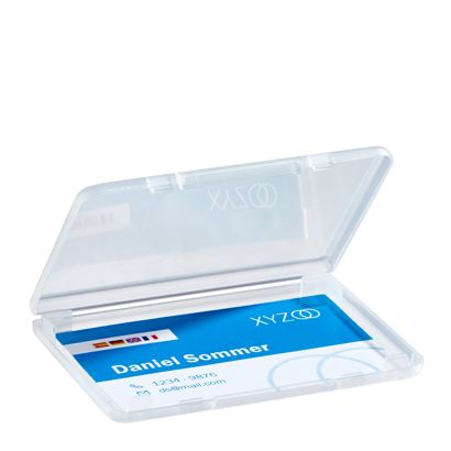 Visitenkartenbox mit Deckel, transparent, flache Ausführung 