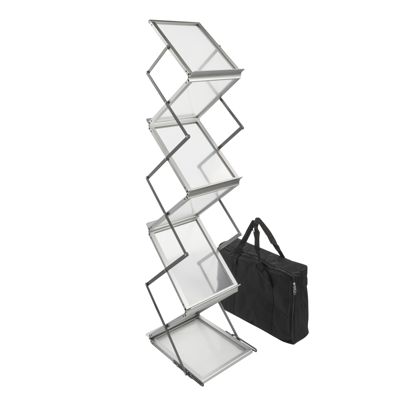 Prospektständer faltbar BOSTON 6 x A4 mit Tasche, silber 